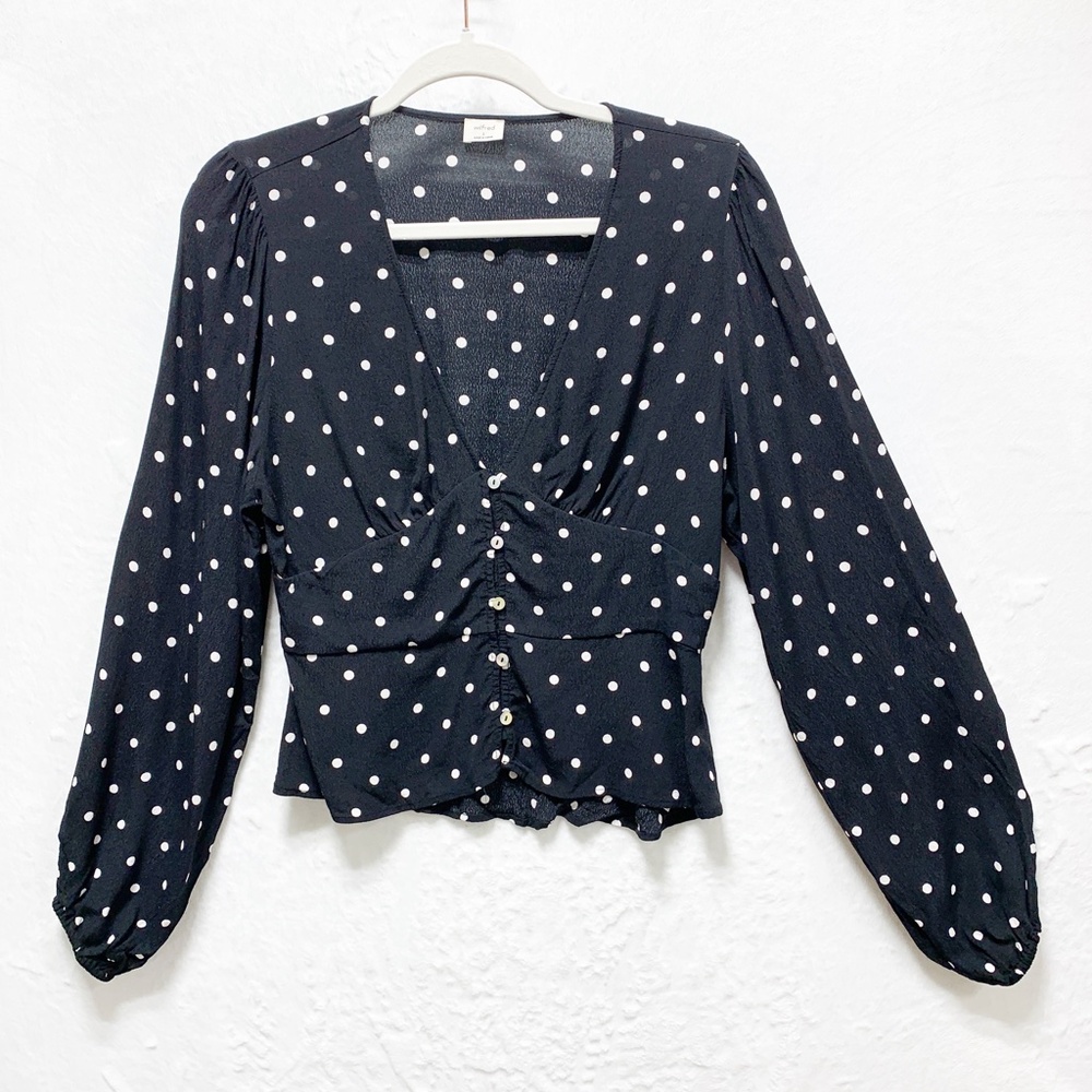Aritzia Wilfred New Prairie Blouse Black White Polka Dot Sz S - Picture 3 of 14